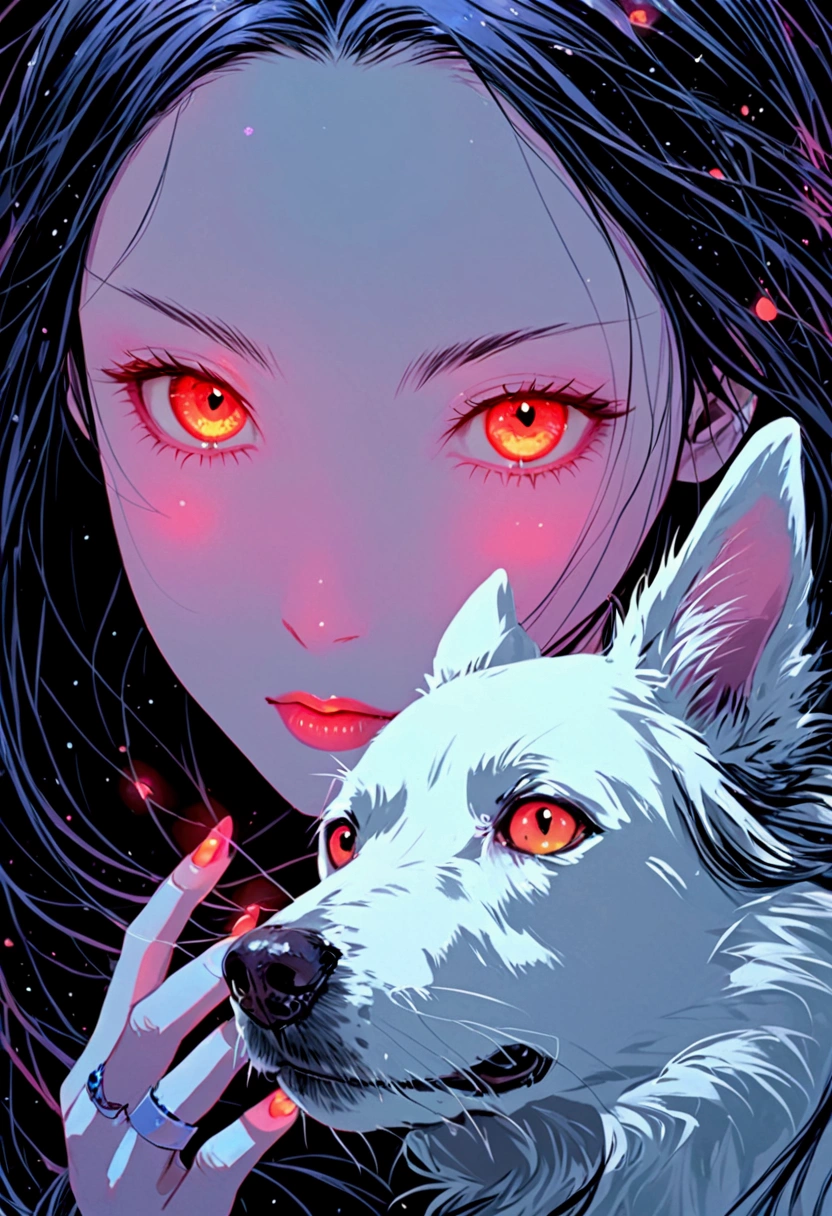 A girl with white dog
