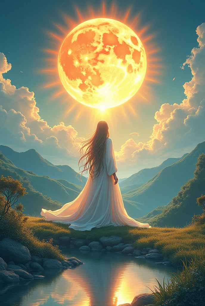 (photorealism:1.2) sun and moon,spirit, drawing,anime