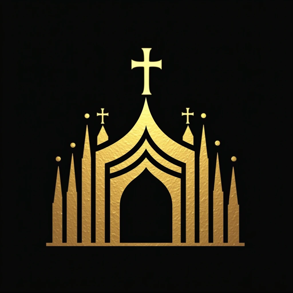 "Create a logo that resembles a tabernacle in the form of a tent, featuring a gold textured design. The tent should have a sleek and elegant look, with the gold texture adding a luxurious and sacred feel. Ensure the design is clear and symbolic, capturing the essence of the tabernacle while emphasizing the richness of the gold texture. The overall look should combine simplicity with a sense of reverence and spiritual significance."