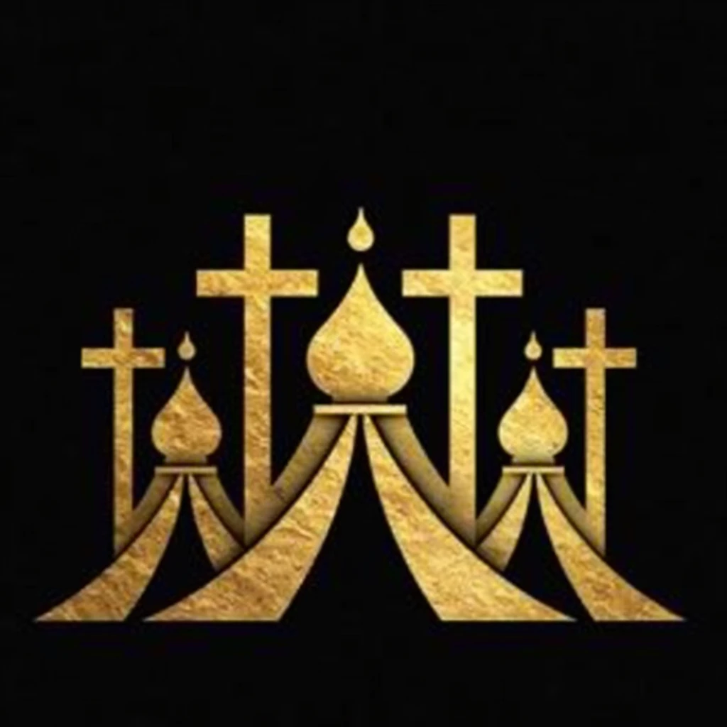 "Create a logo that resembles a tabernacle in the form of a tent, featuring a gold textured design. The tent should have a sleek and elegant look, with the gold texture adding a luxurious and sacred feel. Ensure the design is clear and symbolic, capturing the essence of the tabernacle while emphasizing the richness of the gold texture. The overall look should combine simplicity with a sense of reverence and spiritual significance."