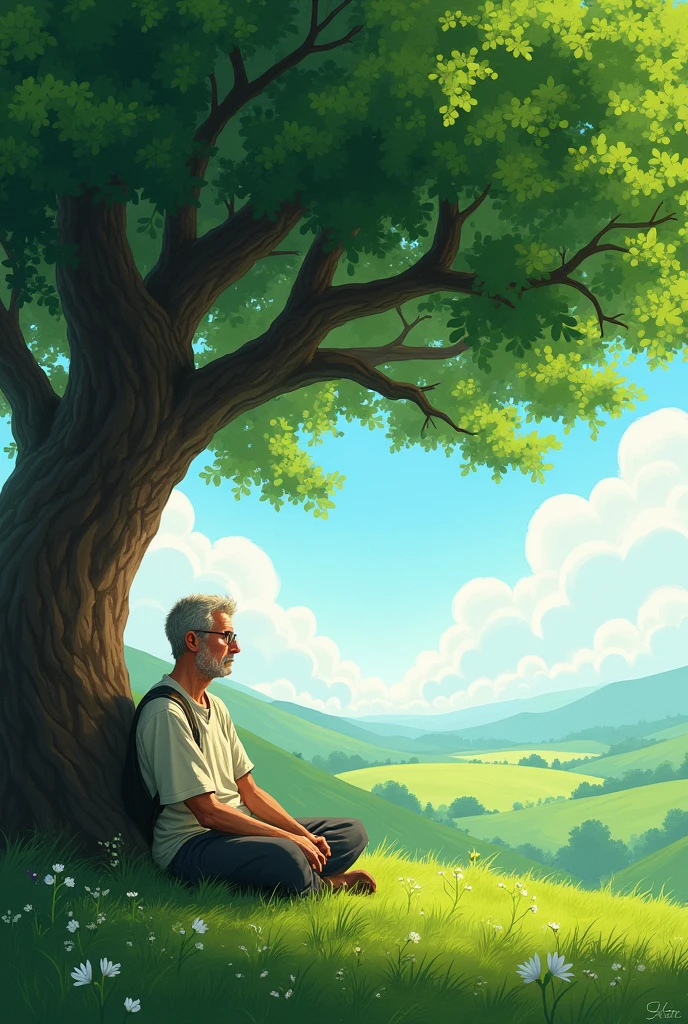 A man setting under a tree