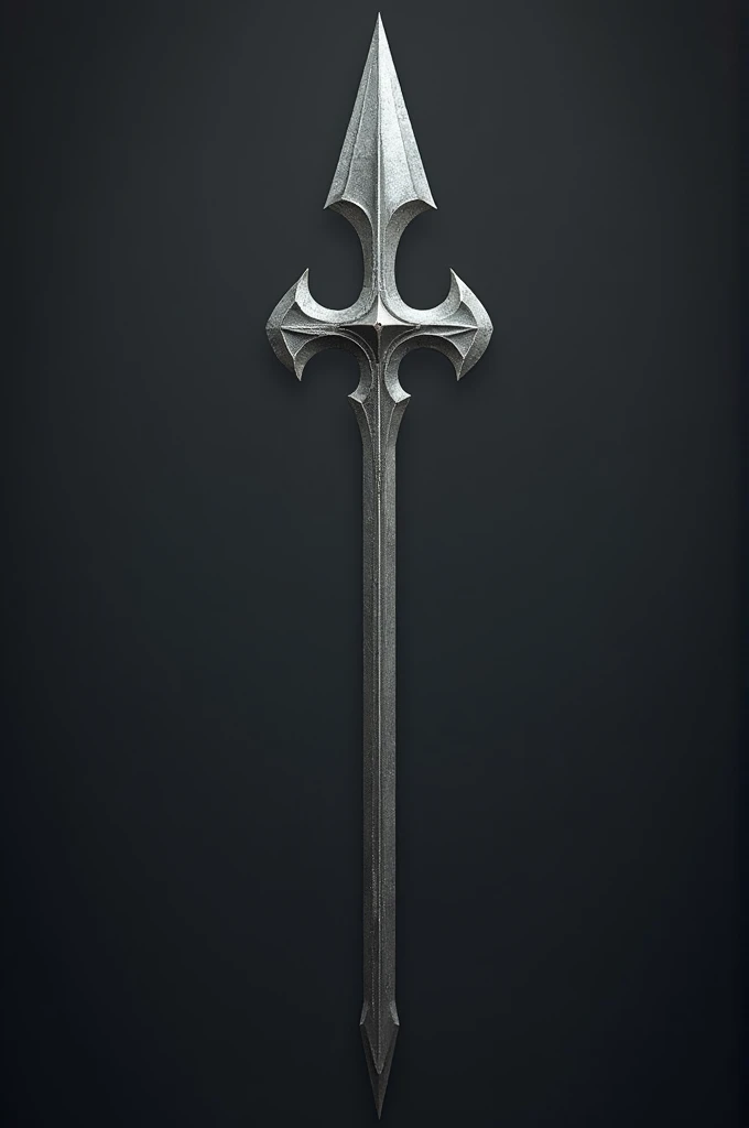 Generate picture of a Grey colored Ranseur Spear Weapon. Background is to be of metallic.