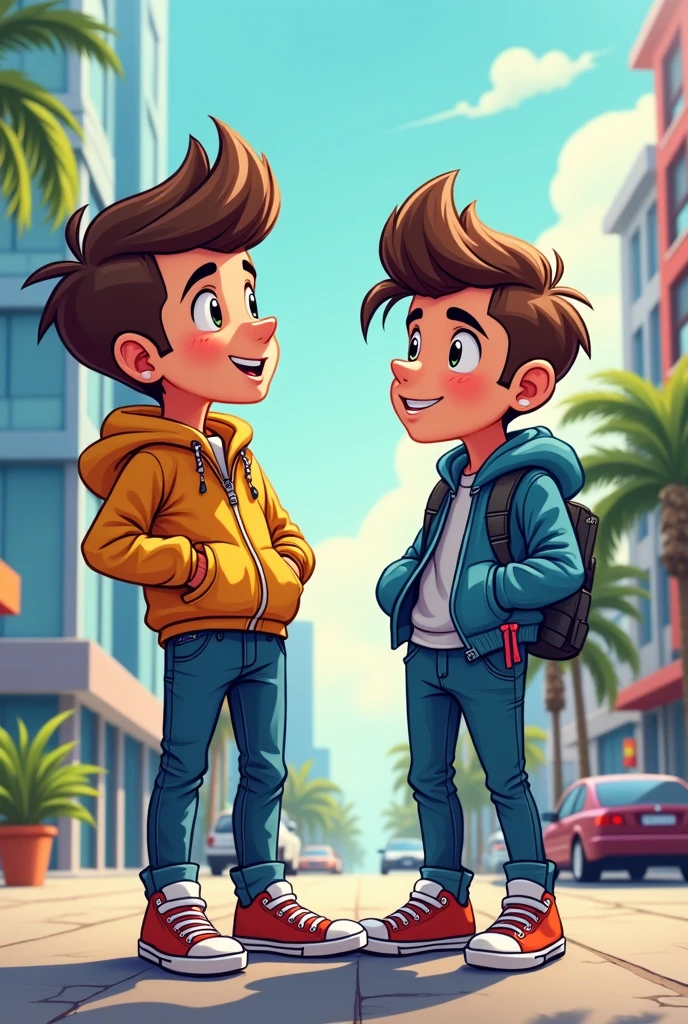 A cartoon version of two cool teenage boys