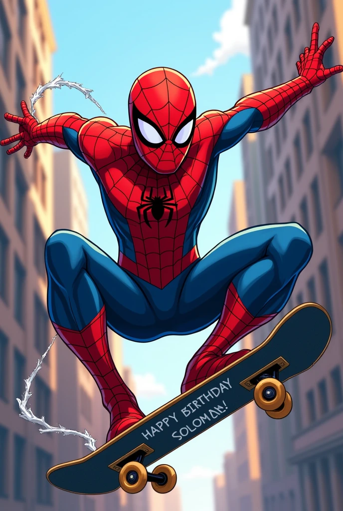 Spiderman on action and right hand pose and on left hand hold board state "Happy 3rd Birthday Zufar!"