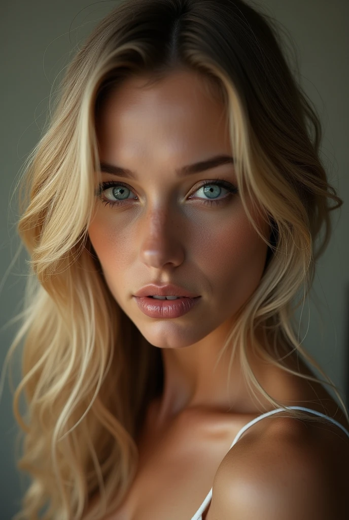 Blonde woman with facial on face