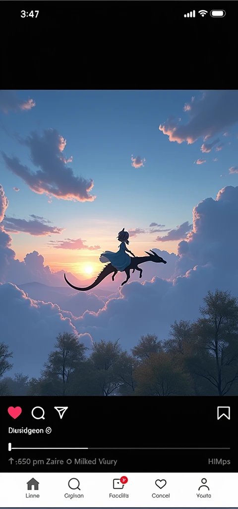 A cat girl riding Little dragon in Sky at sunrise 