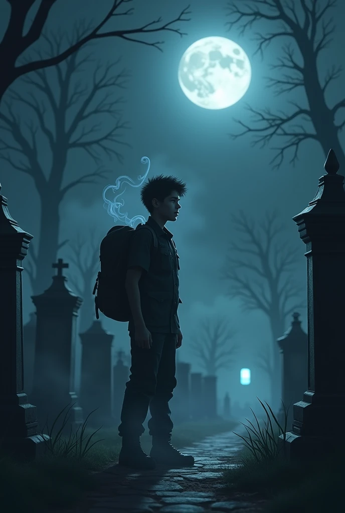 Delivery boy near gravy yard seeing mobile night somoke scary 
