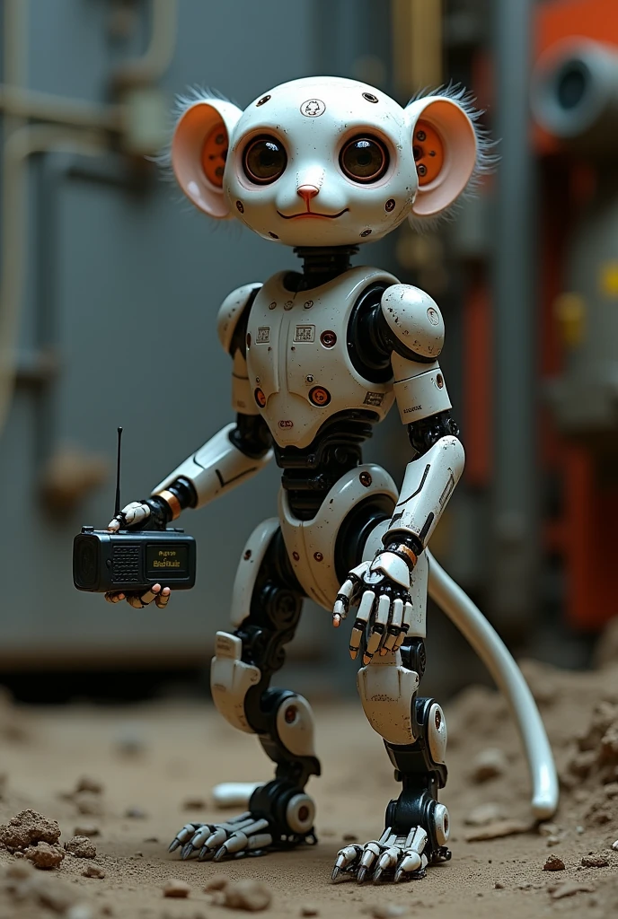 Tarsius robot working in a full safety mine while holding a radio