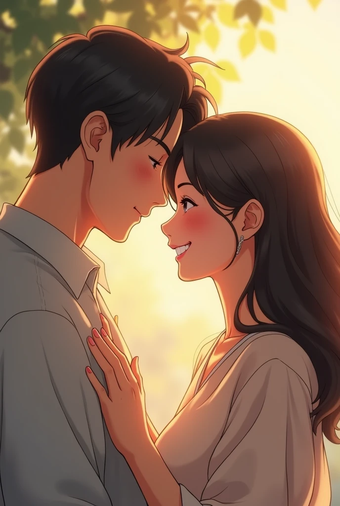 Real Couple men and women Japanese Handsome smile whole body pat a woman's head