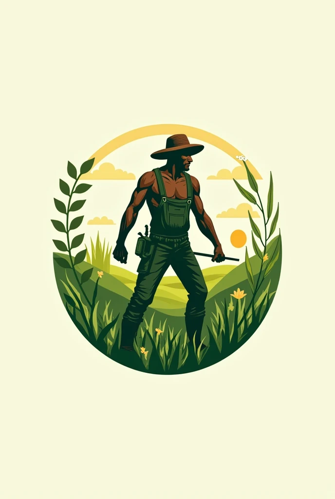 Make a logo about a man and agriculture and a circle, circling them and about HORTICULTURE