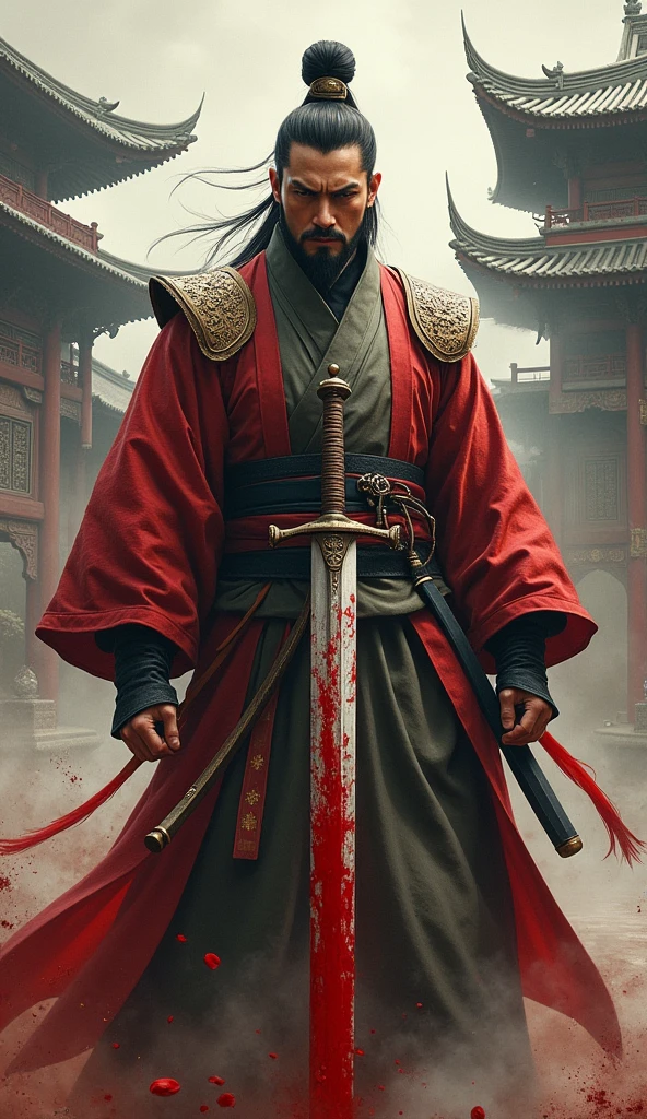 I want chinese historical man with a sword with blood painting