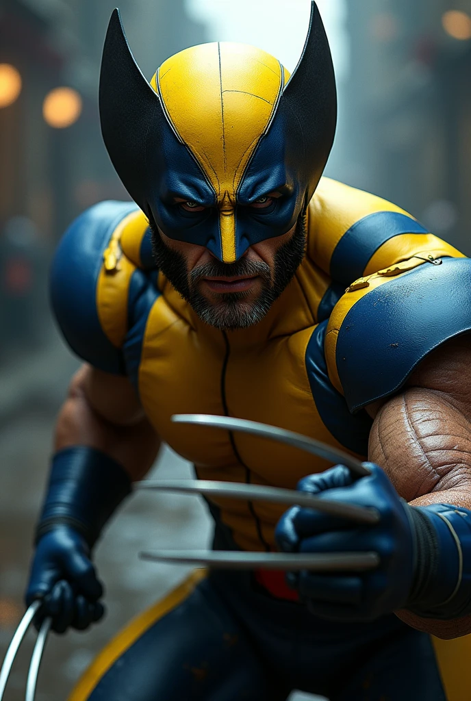 Henry Cavill As Wolverine with long adamantium claws
in a Xmen
Wolverine suit with Wolverine Mask