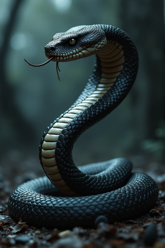 Image of a cobra attacking, with a dark background to add tension.