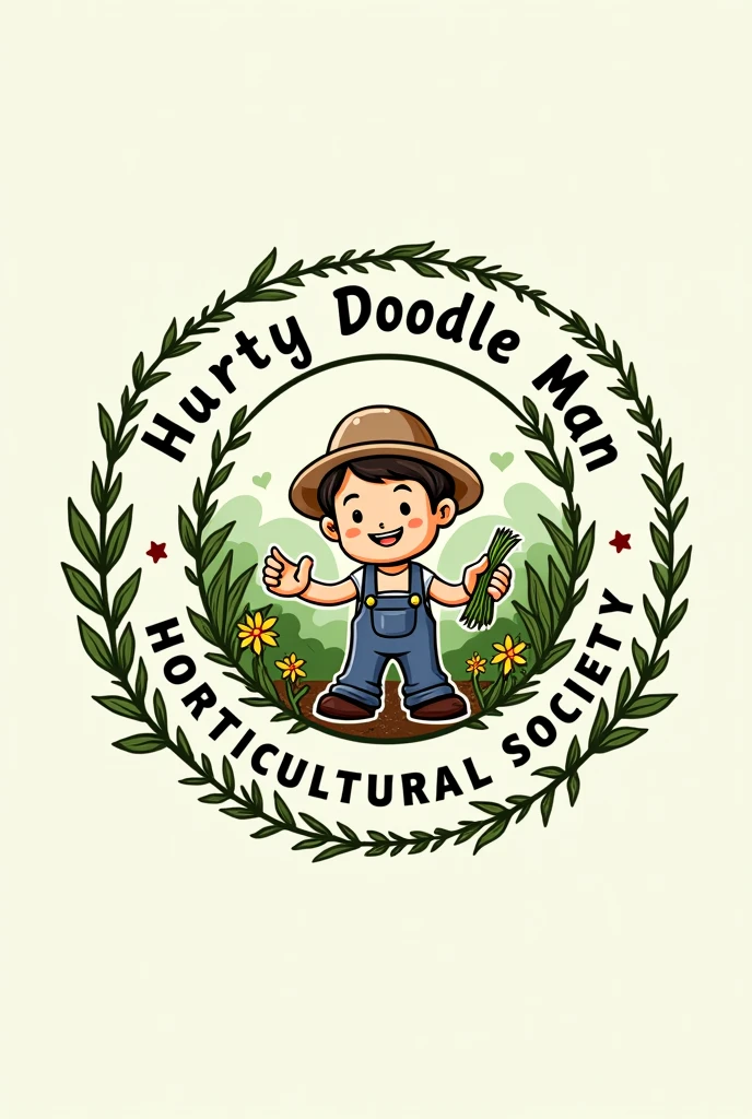 Make a logo about a doodle man and agriculture and a circle, circling them and about HORTICULTURAl  society 