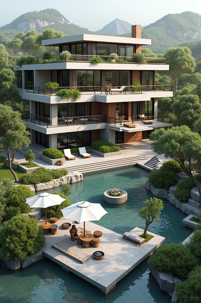Combining Your Vision and Design Recommendations
Here's a revised and expanded plan incorporating your ideas and my suggestions:
Exterior:
* Large Land: Ensure ample space for your desired features and future expansion.
* Perimeter Wall and Gate: A secure and private entrance.
* Landscaping: Incorporate a mix of trees, shrubs, and flowering plants to create a visually appealing and functional outdoor space. Consider using native plants for low maintenance and ecological benefits.
* Water Features: Design a natural-looking waterfall and pond with a stream or bridge, incorporating elements like rocks, plants, and lighting for added ambiance.
* Outdoor Seating: Include multiple seating areas, such as a swing, benches, and lounge chairs, placed strategically throughout the garden for relaxation and enjoyment.
* Parking Area: A separate, beautifully landscaped parking area with covered spaces for multiple vehicles.
* Buddha Booth: A peaceful and private space for meditation and worship.
Main Entrance:
* Portico: A welcoming and elegant entrance with decorative elements.
* Steps: A set of three or four steps leading to the main door.
* Floor-to-Ceiling Windows: Large windows on either side of the door to allow natural light and provide a view of the surroundings.
Living Room:
* L-Shaped Layout: A spacious and open living room with ample natural light.
* Seating: Comfortable and modern seating arrangements, including a three-row staircase with built-in seating for TV viewing.
* Entertainment Center: A large wall-mounted TV, home theater system, and a bookshelf for storage.
* Additional Seating: Two or three sets of stylish chairs in the lower part of the living room.
Kitchen and Dining:
* Open-Plan Design: A modern and functional kitchen connected to the dining room for easy serving and entertaining.
* High-Quality Appliances and Materials: Consider premium appliances and finishes like quartz countertops and custom cabinetry.
Master Bedroom:
* En-Suite Bat