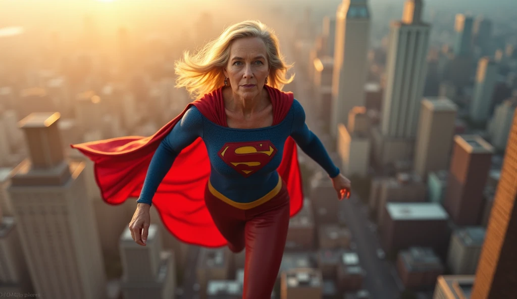 Supergirl Julie Hagerty(((very beautiful old Supergirl (((1984s costume))); Julie Hagerty))) Super old woman Julie Hagerty; looking up, confident, powerful, indestructible, attractive; big and firm chest, floating high above the city, sunlight streaming through the clouds, dramatic pose, cinematic lighting, colorful cityscape below, gritty urban environment, intricate details, hyper-realistic, 8k, cinematic, dramatic, grandiose, superhero, flying, cape flowing, muscular, confident, powerful, determined expression, glowing eyes, lens flare, volumetric lighting, cinematic camera angle, dramatic shadows and highlights, photorealistic, vibrant colors, highly detailed, masterpiece