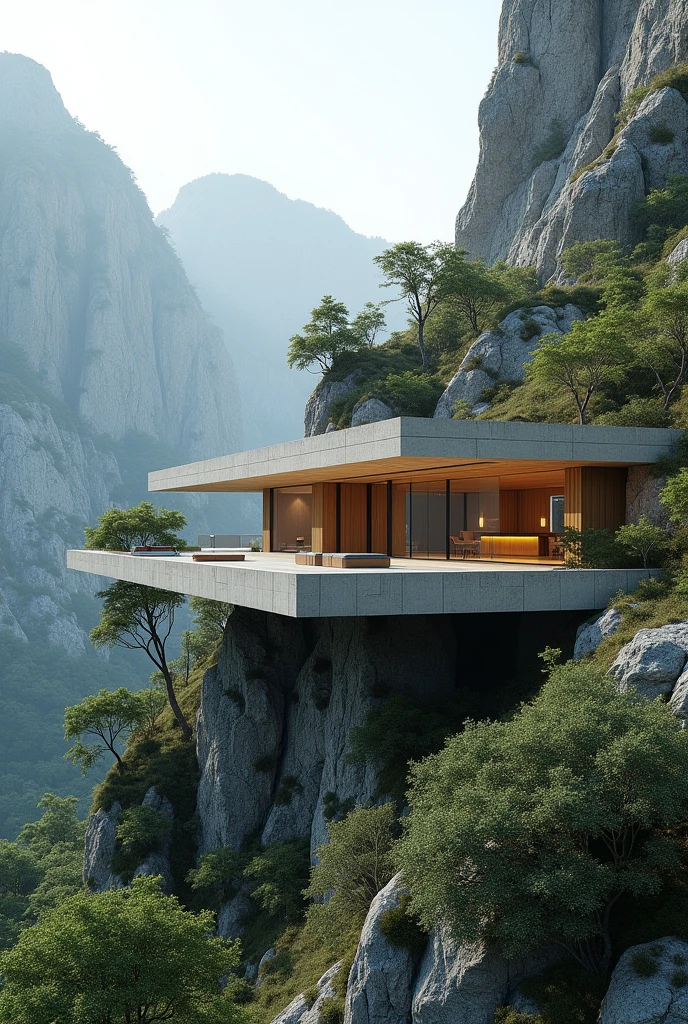 An image of a structure within its landscape that follows the concept of platforming by integrating its structure to look like it's part of it landscape as well