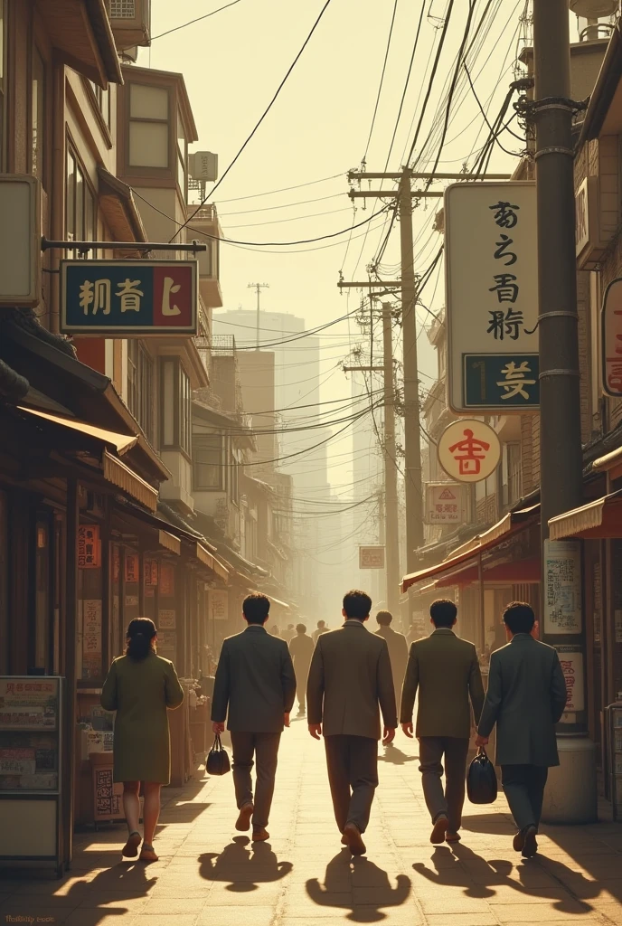 Showa era photos a lot of people Scenery of the city Sepia