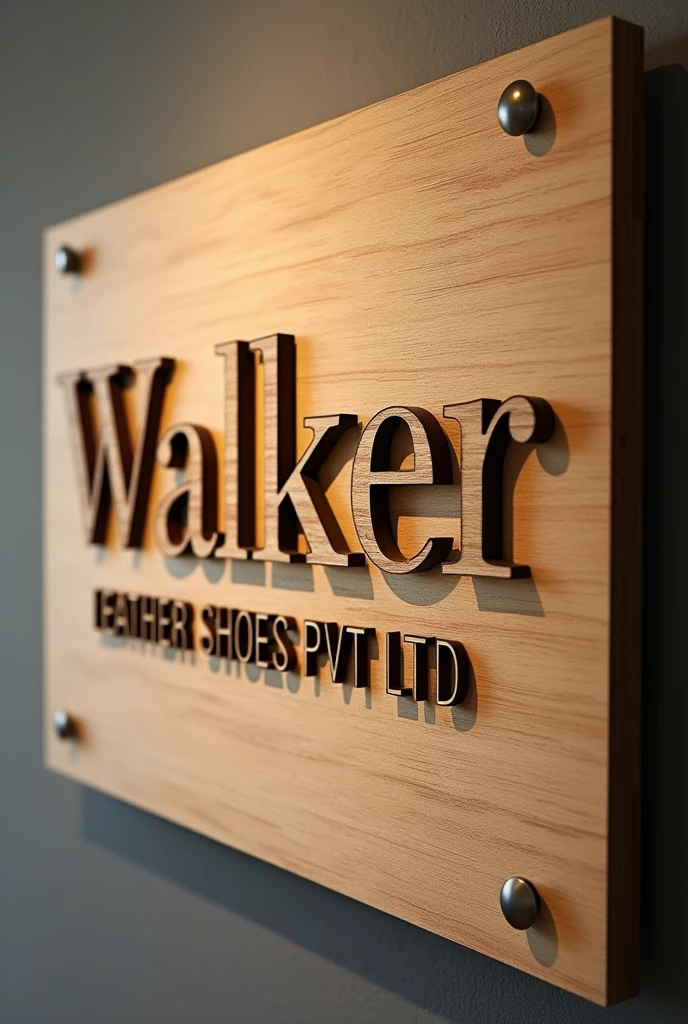 Wooden lacer cut bord compny name is Walker Leather Shoes (pvt) ltd. i need company name in to wooden part this is not food company this is leather shoes company text will be show beter , like a wall art