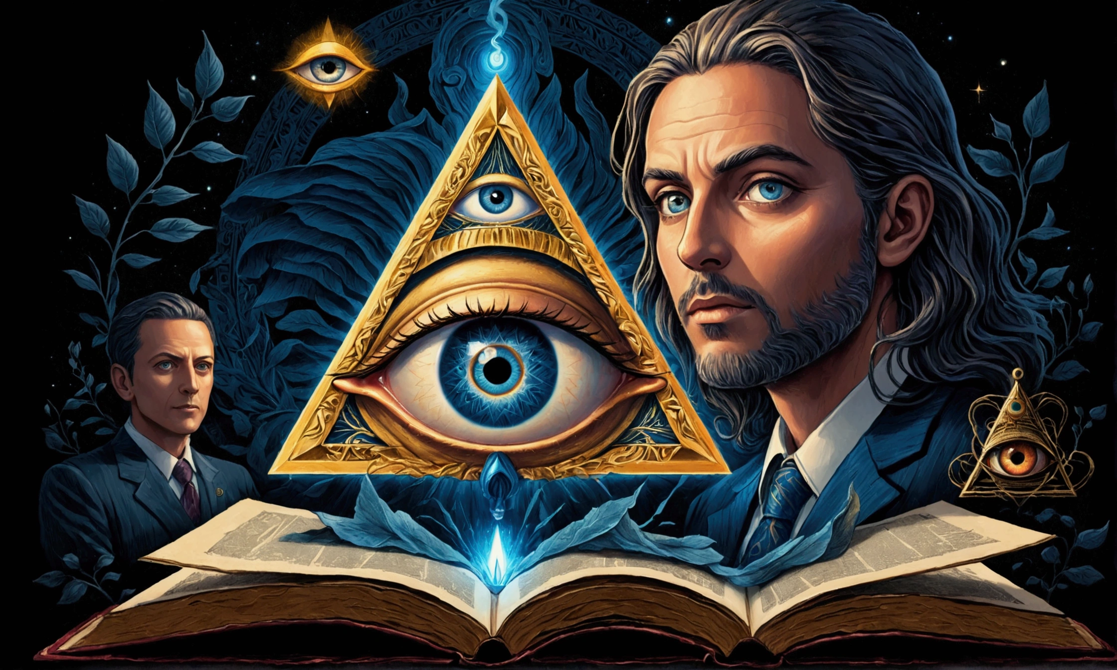 an open book with an All-Seeing Eye inside, All-Seeing Eye, the Eye of Providence, Eye of Providence, All-Seeing Eye, ( All-Seeing Eye ), Eye of the Illuminati, Very detailed and hypnotic, Extremely detailed symbolism, Very detailed illustrations, Mysterious Eye, High detailed illustrations, Dan Mumford and Alex Grey style, Masonic art, Mystical Alchemy Mystical Arts