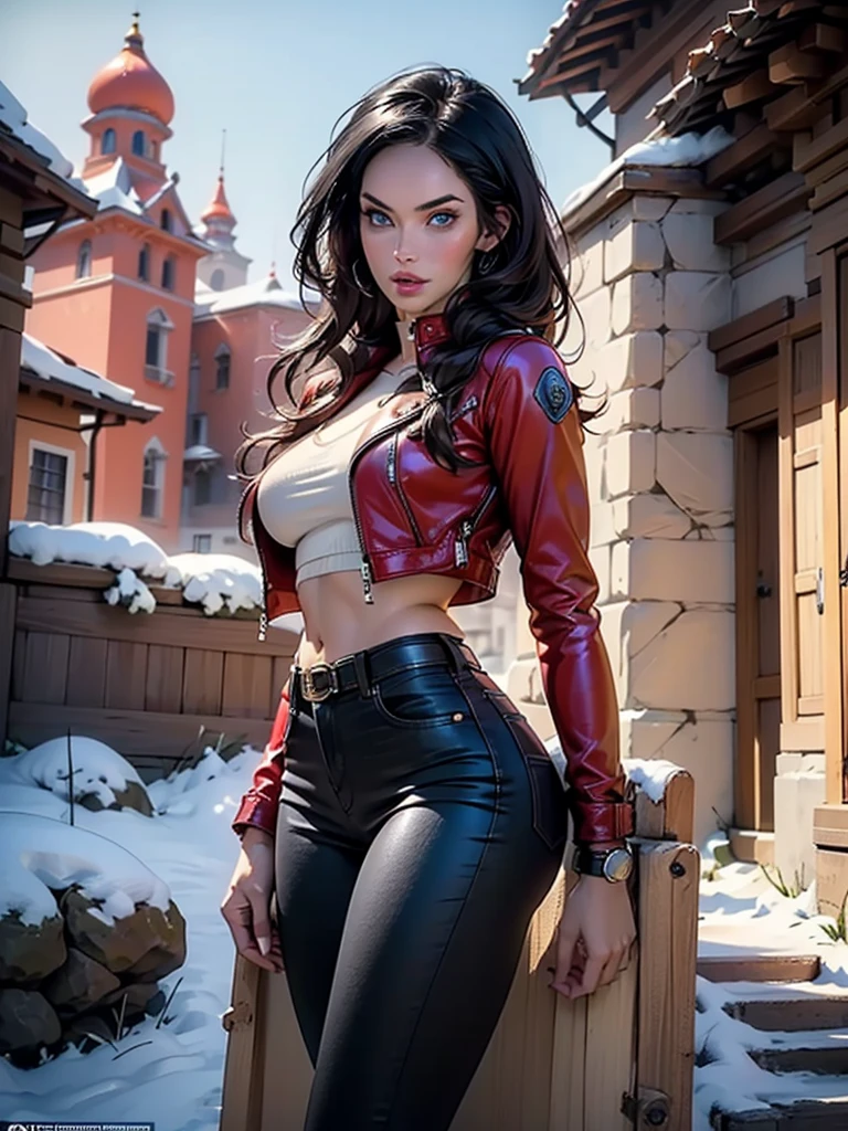 ((((Megan Fox)))),girl,1girl,young Megan Fox,
(Big breasts:1.4),((((with short dark brown hair)))),(((BLUE_eyes:1.3))),difficult eyes,beautiful detailed eyes,symmetrical eyes,((((Shiny skin:1.5,tanned skin,bright skin: 1.5,tanned skin,Shiny skin,very Shiny skin,shiny body,Reflective skin)))),(lower abdomen of a spider,slim waist,wide hip,athletic body,pumped up legs,thick thighs,(detailed face)),beautiful detailed lips,Muscles,(Muscles: 1.2), ((strong and healthy body)), ((((More) Muscles))),
Cute,promiscuous,sensual,seductive look,seductive,((Erotic)),Rich,luxurious,((nsfv)),
((split)),wear a leather jacket, black jeans,dressed in red and red leather (hung on a wooden cross BDSM:1.2), red leather corset, ma'am, latex solutions, obedient, very sexy devil outfit, Harnesses and garters, dominant pose, all red, ma'am,
(flirty pose:1.3), I look at the viewer,embarrassed,centered,scale to size,Rule of thirds,
on open air,(The Winter Palace,The Winter Palace background,pyramids in the background),landscape,extremely landscape,clouds,winter style,winter castle,(sunset, golden hour),
(Glossy winter decorations),a high resolution,Sharp Focus,(Ultra detailed,extremely detailed),(photorealistic work:1.37),(extremely detailed CG unity 8k wallpaper),(((bright colors,bright theme))),(difficult),(masterpiece),(Best quality),art photography,(photo taken by sldr),(difficult background),perfectly drawn face,perfect facial details,realistic face,photo realistic,((difficult detail)),(((Realism))),