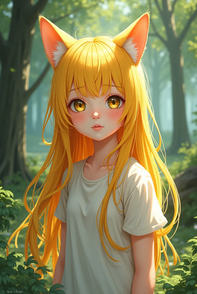 Masterpiece，highest  quality，1girll，cat ear，yellow long hair，at park