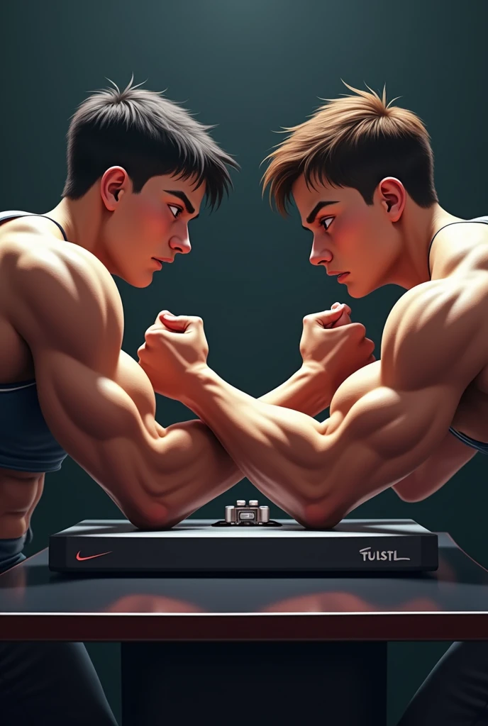 1 Armwrestler boy wrestling on modern arm wrestling table