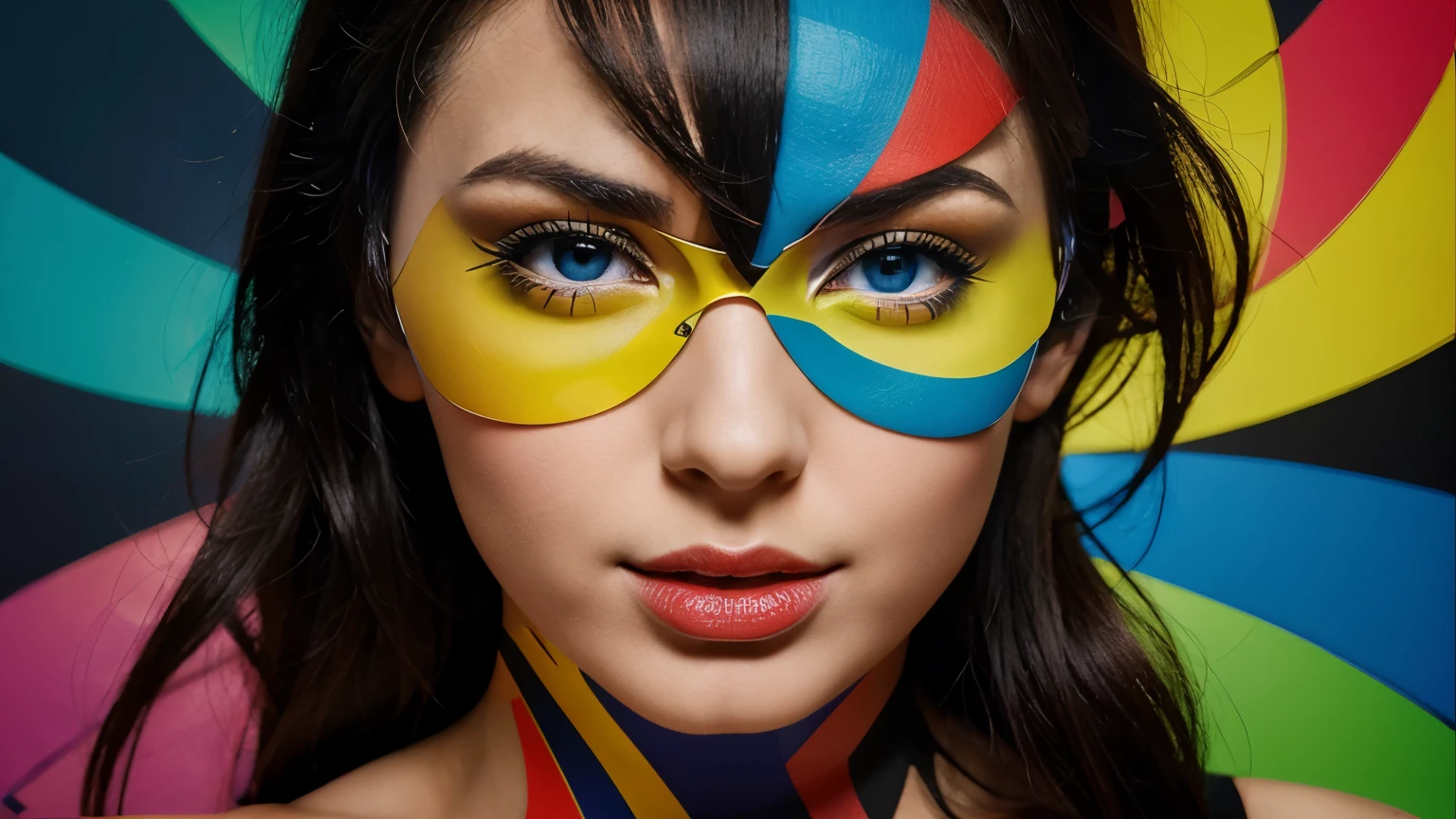 An avant-garde colorful optical illusion artwork where a figure appears to simultaneously flirt and tease the viewer through a series of provocative poses, creating a rich and seductive visual experience that challenges traditional notions of perception.