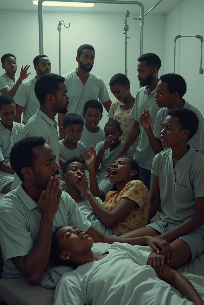 Group of african people coughing in hospitals