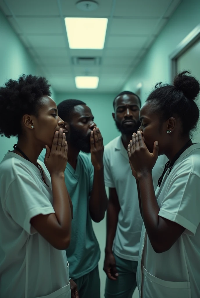 Group of african people coughing in hospitals give ill facial expressions