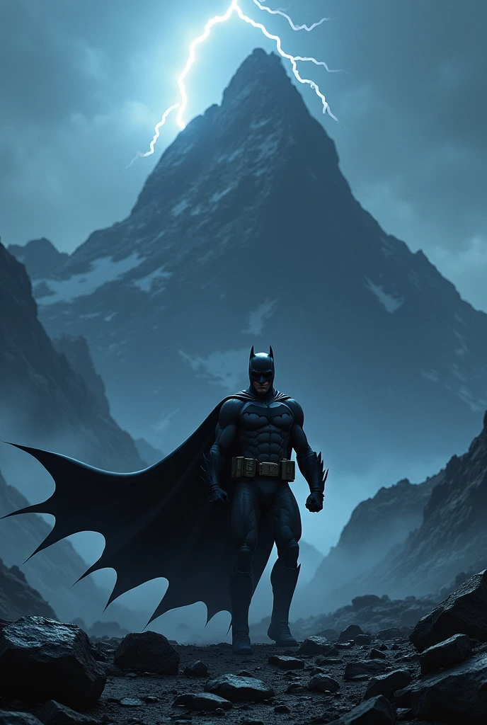 Batman destroying a mountain in night