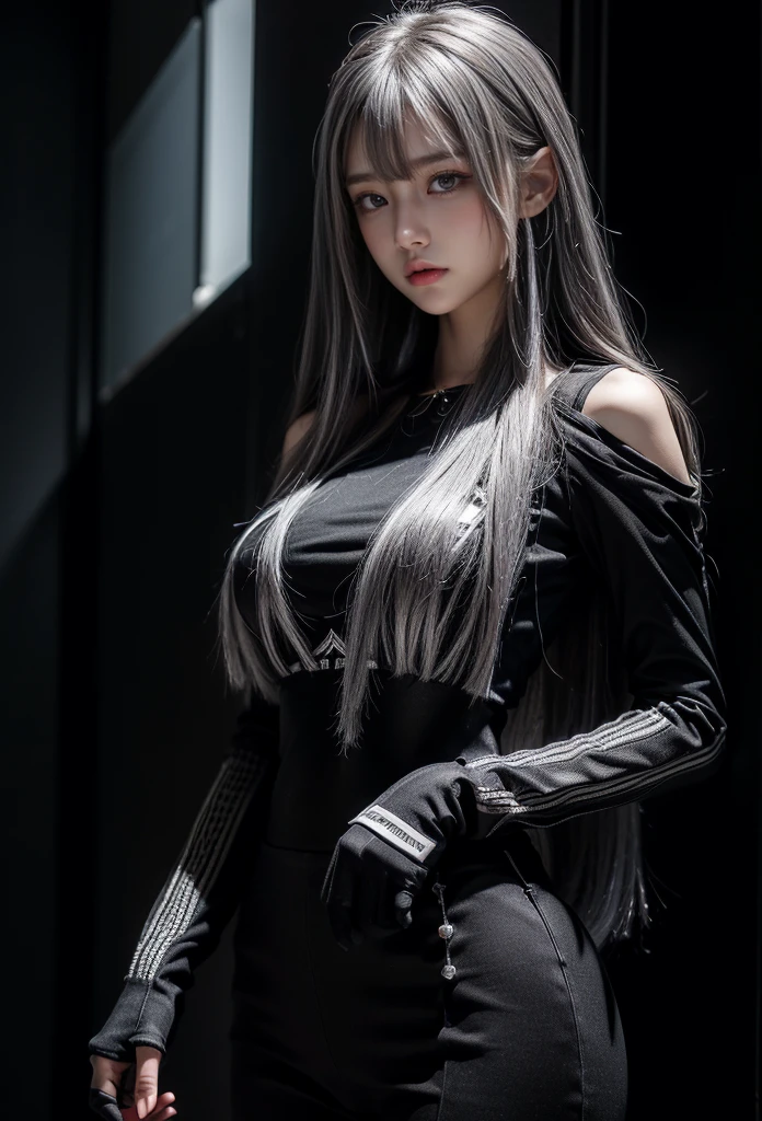 standing,Military Uniforms,pants,black military uniform,whole body,Height: 168cm,almond shape eyes,{{{{{silver eyes}}}}},{{{{{dull bangs}}}}},(slanted eyes},{{whole body},{{{1 girl}}}, long hair, straight hair,{{{{silver hair}}}},{{{tsurime}}},30 years old,{Medium chest},{{bush}},silver eyes,{{{masterpiece}}}, {{{highest quality}}}, {{Super detailed}}, {shape}, {{very delicate and beautiful}},very detailed,detailed perfect,detailed hyper,Abundant thighs,big ass,black clothes