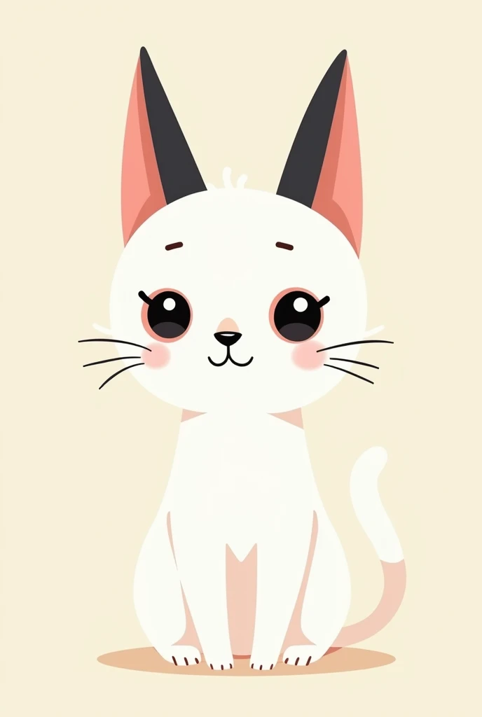 Flat vector illustration of a small white cat with long black ears with big eyes with black patches around and a positive attitude that helps fight depression