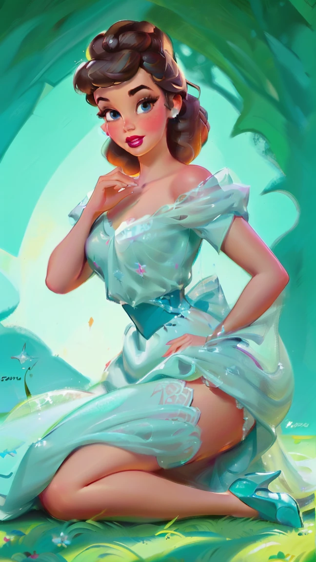 Elsa-Cinderella Fusion, Mesclando modelos, melting, Roupas da Cinderella, 1girl, Beautiful, character, Woman, female, (master part:1.2), (melhor qualidade:1.2), (sozinho:1.2), ((pose de luta)), ((campo de batalha)), cinemactic, olhos perfeitos, pele perfeita, perfect lighting, sorrir, luz, cor, pele texturizada, detalhe, Beleza, maravilha, ultra-detalhado, rosto perfeito, seductive, flirting, (lace lingerie, translucent), (lacy stockings), full body, focus on legs, perfect hands, slutty makeup, hot princess