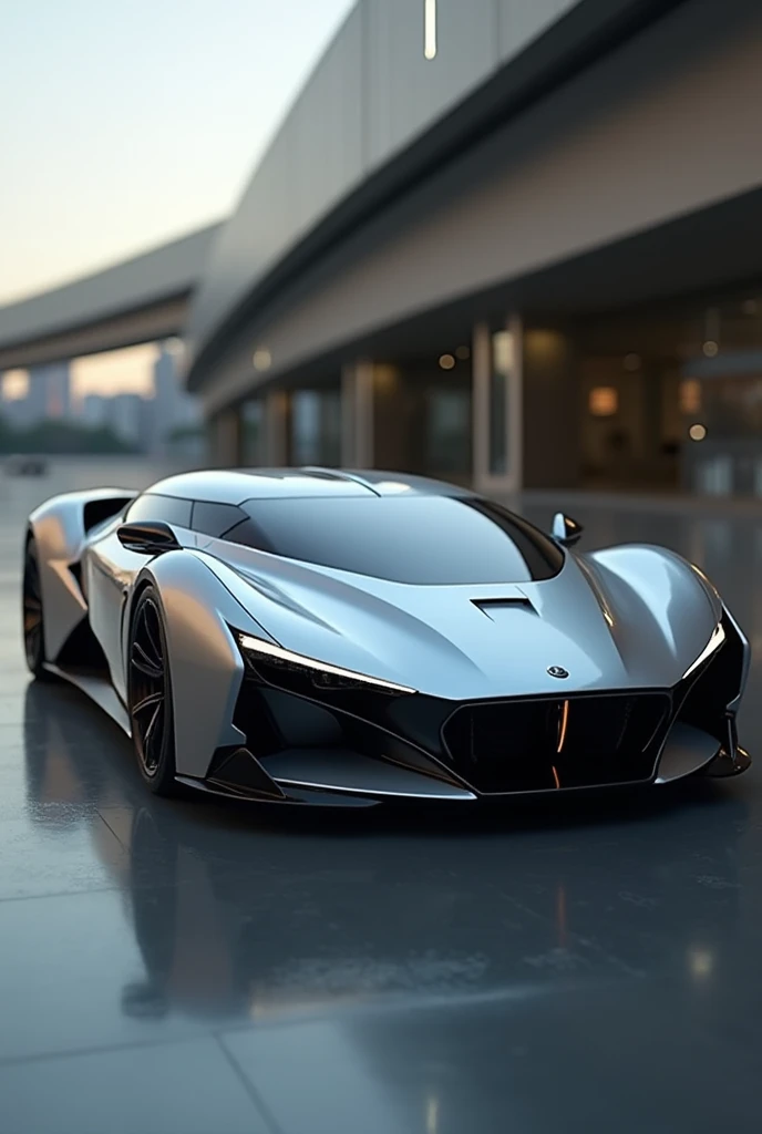 car with silver colour at right face