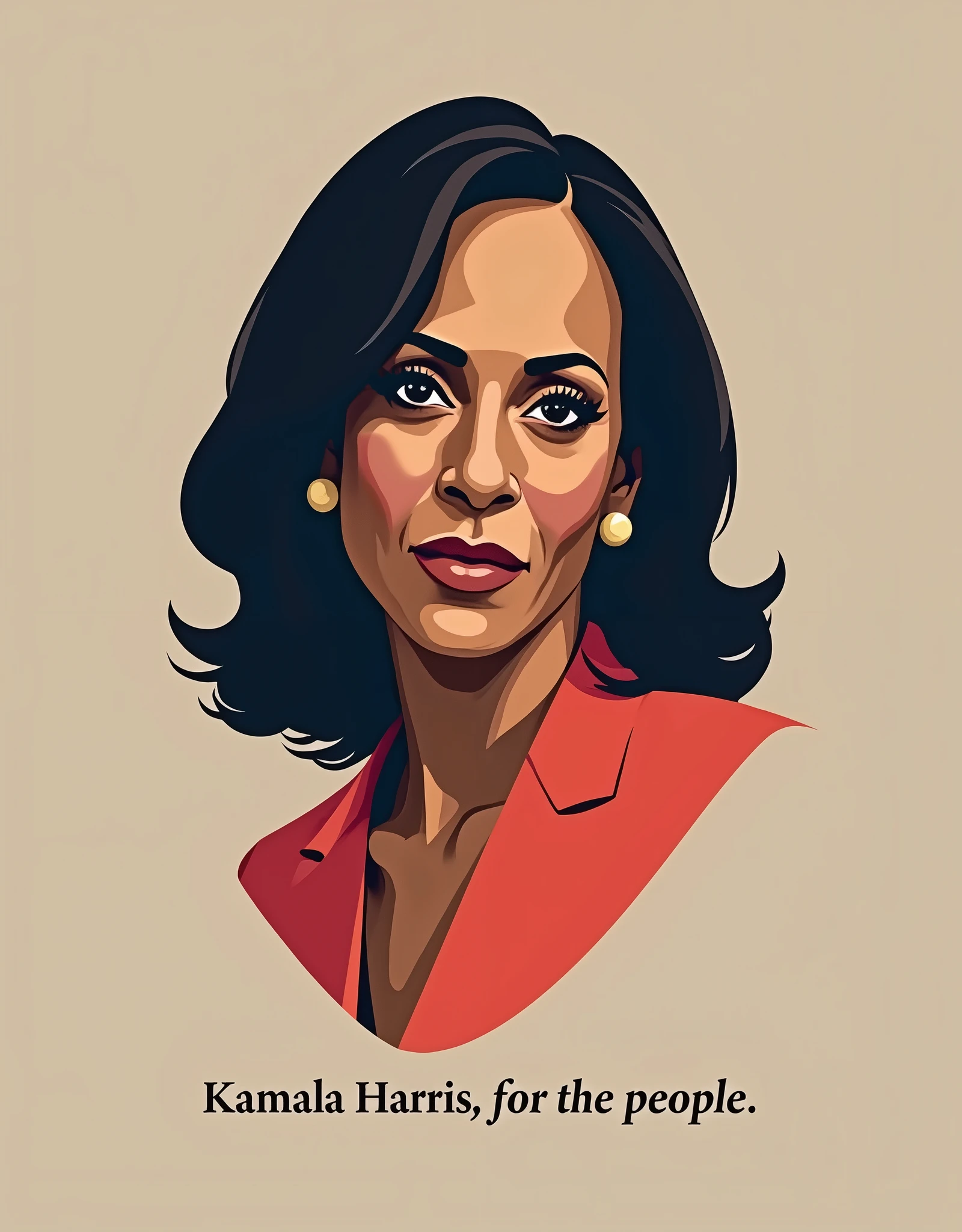 Design a sleek and modern minimalist portrait of Kamala Harris, focusing on clean lines and subtle color accents. Below the portrait, the phrase "Kamala Harris, For the People" is written in elegant, thin typography. This design is perfect for customers seeking simple, stylish merchandise like phone cases and tote bags.