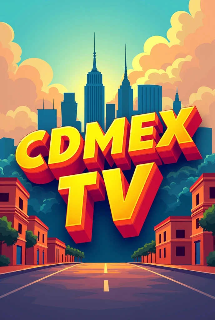 Cdmex tv logo with eye-catching letters in warm cheerful colors with a cdmx background