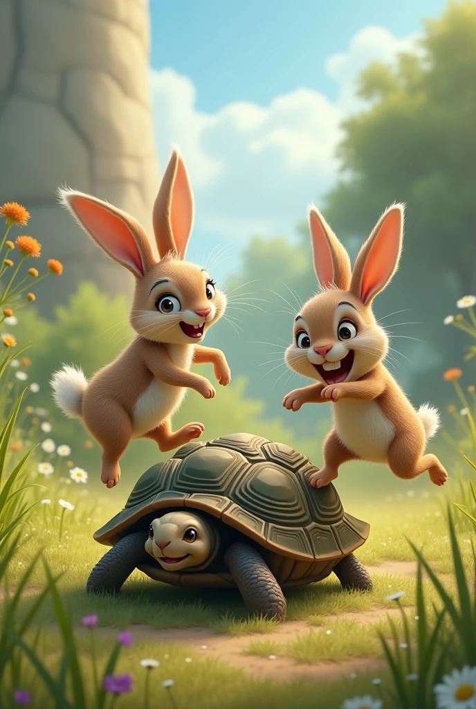 Rabbit is making fun of tortoise