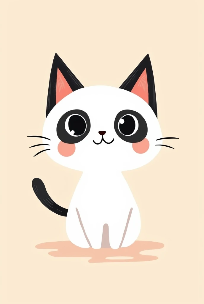 Flat vector mascot illustration of a small white cat with long black ears with big eyes with black patches around and a positive attitude that helps fight depression