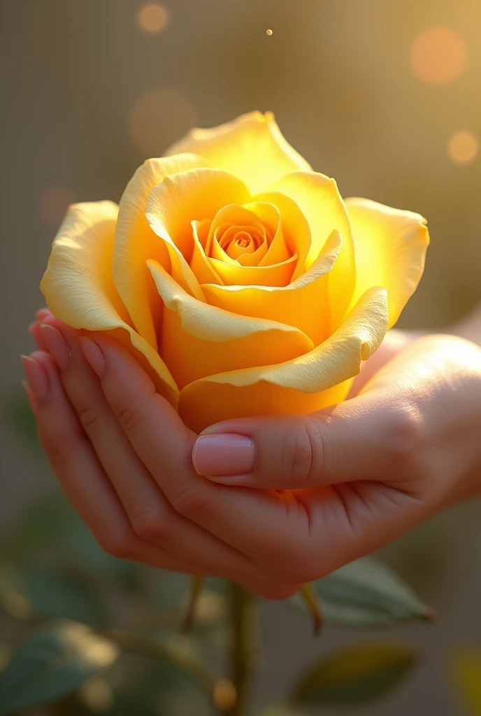 holding yellow rose in hand
