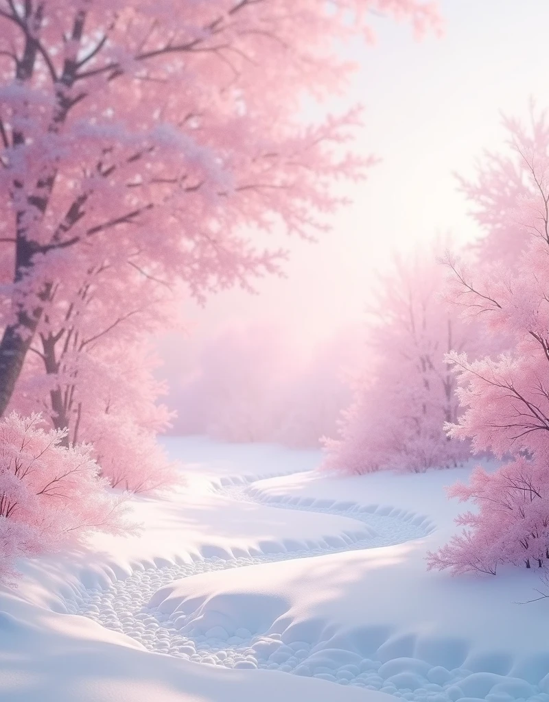 Surrealism、masterpiece、best quality、film grain、spectacular view、Snow like cherry blossom petals、light pink landscape、Snow Scene、Sakura Snow、