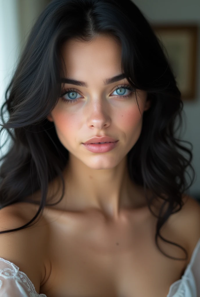 Belle brune, decolleté ,(22 ans, visage parfait et innocent, cheveux ondulés , yeux bleus) photo prise en selfie
qualité optimale, ultra détail