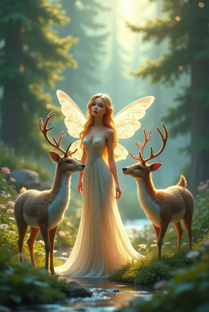 A fairy with 2 reindeer