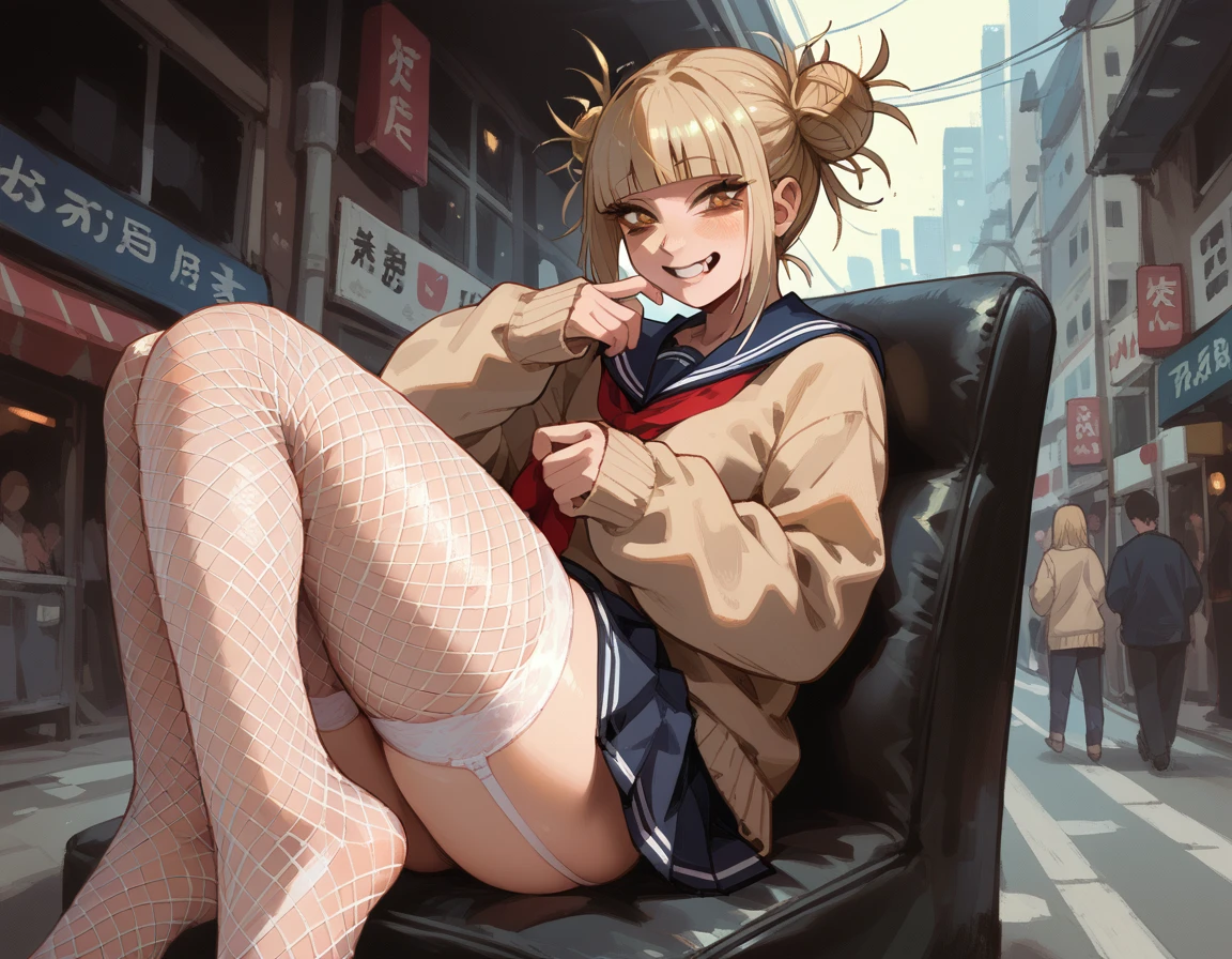 Himiko Toga teniendo sexo, Whole body, black fishnet stockings 