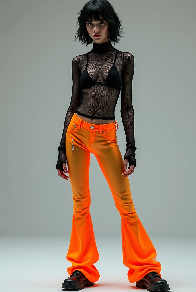 A boy in a fishnet shirt and hot pants