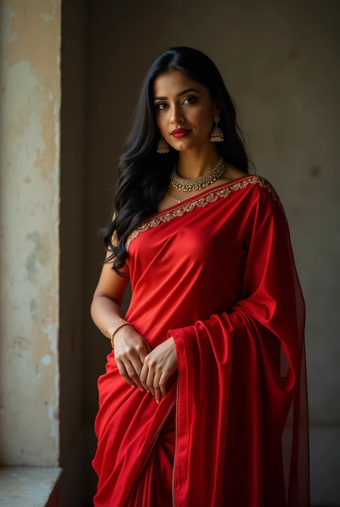 Indian sexy married lady wearing red hot saree