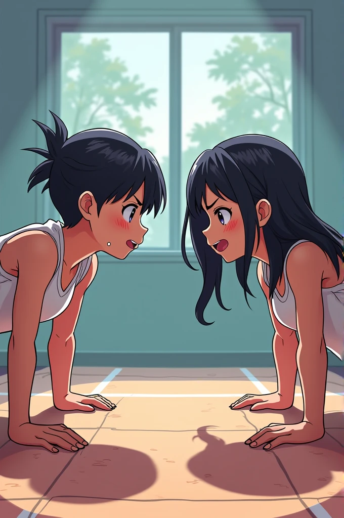 Make a thumbnail for my Instagram reel in which two anime are doing pushups