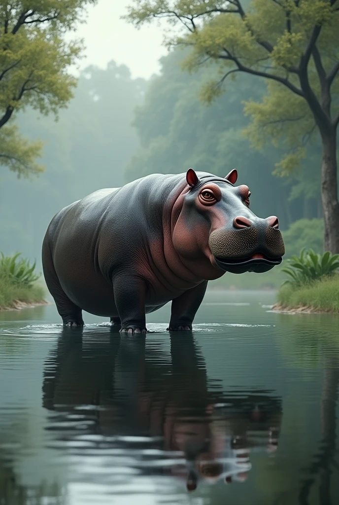 Hippo standing in the lake