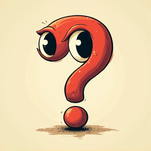 Cuphead style design of question mark character with eyes neutral background full canva