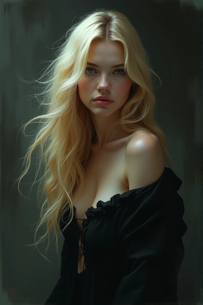 super cute blond woman in a dark theme